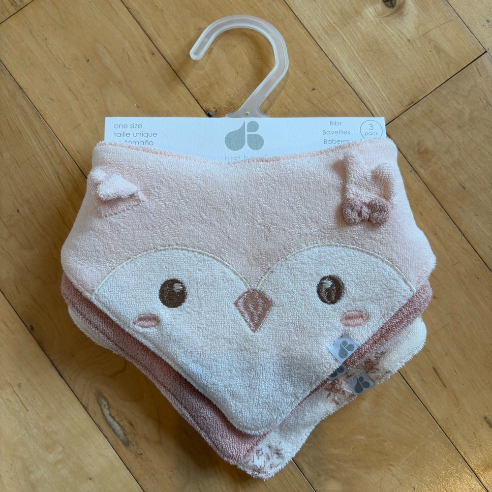 3 PACK BANDANA BIBS in Floral, Solid & Woodland Creature Adjustable Snap 0-12 M